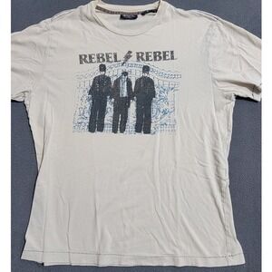 David Bowie Rebel Rebel Graphic T-Shirt Cream Off White Mens Large Rock Tee